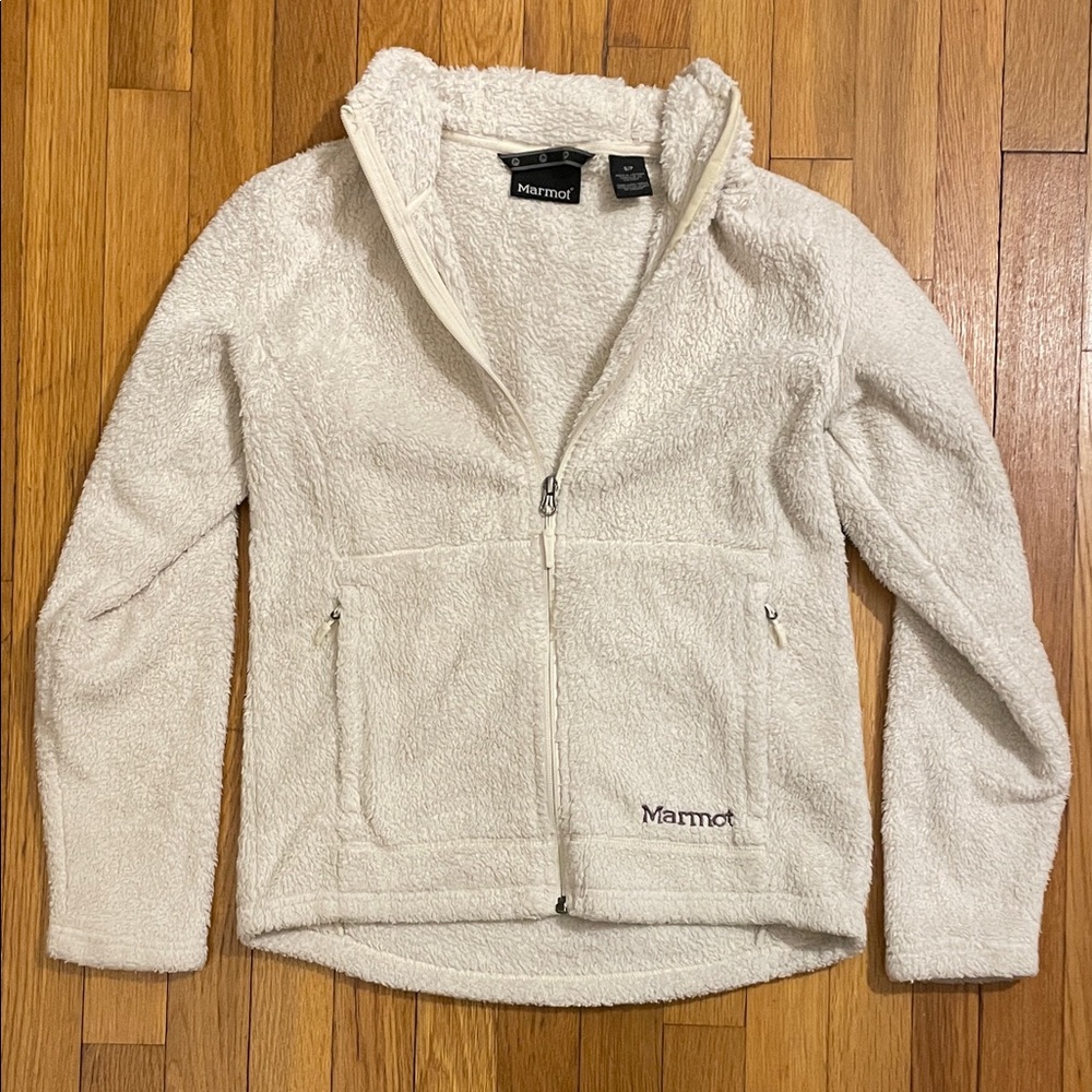 Marmot Cream Fleece Zip Up Sweatshirt Size S
